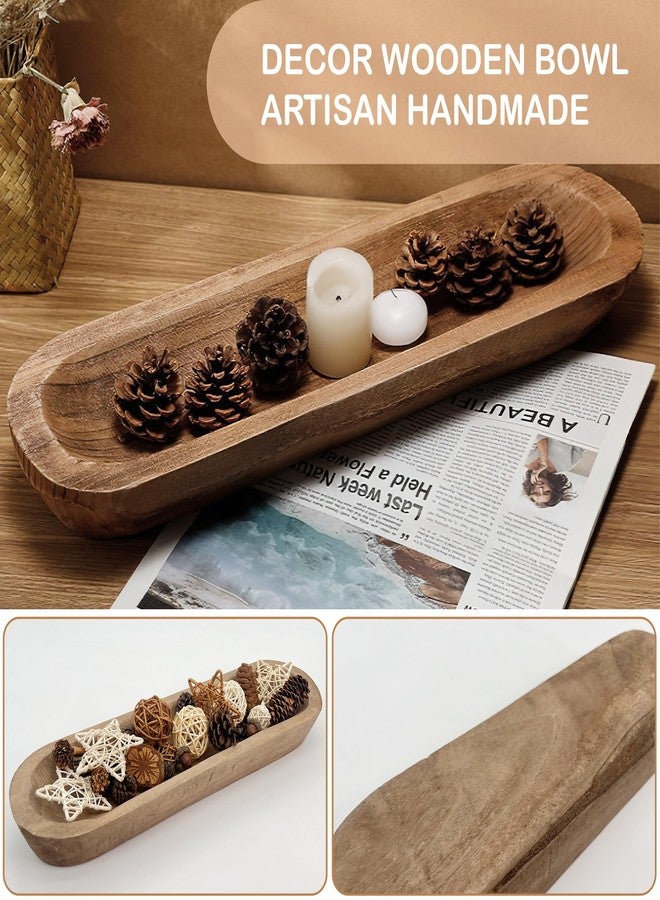 MOLADRI 17 Inch Wooden Dough Bowls Decorative，Unique Centerpiece Bowl, Rustic Long Wood Bowl with Hand Carved for Table Centerpiece Decor, Farmhouse Boho Rustic Style Home Decor (17" x 5" x 2" Brown) - Image 5
